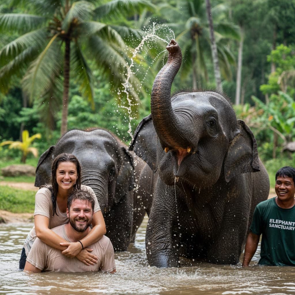 Interact with friendly giants at the Elephant Sanctuary. Enjoy playful moments as elephants spray water, creating unforgettable family memories in Samui.